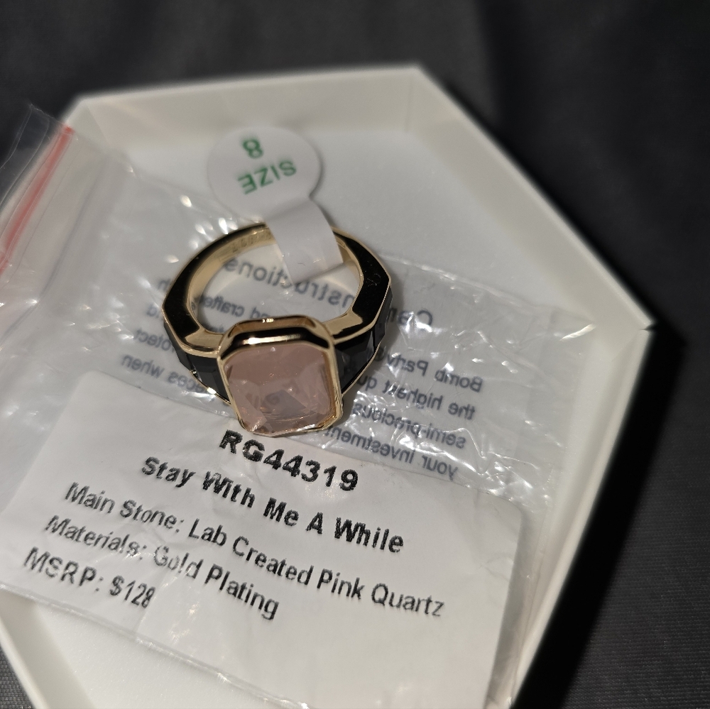 Gold Plated Ring with Pink Quartz And BLACK ONYX SIZE 8